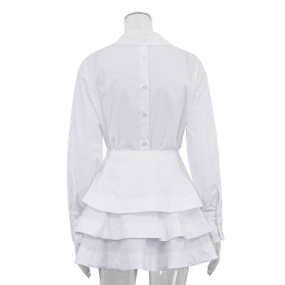 Vestido Sastre Blanco con Solapas y Mangas Largas de Cintura Alta - Image 15