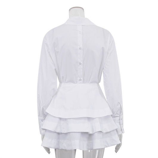 Vestido Sastre Blanco con Solapas y Mangas Largas de Cintura Alta - Image 15