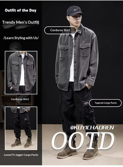 Camisa de Pana Oversized para Hombre - Corte Amplio Primavera y Otoño - Image 10