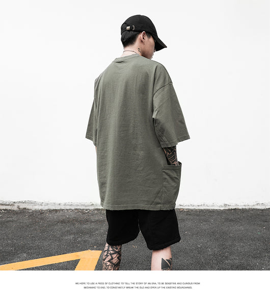Camiseta Casual Americana de Manga Corta con Bolsillo y Orilla Deshilachada para Hombre - Image 36