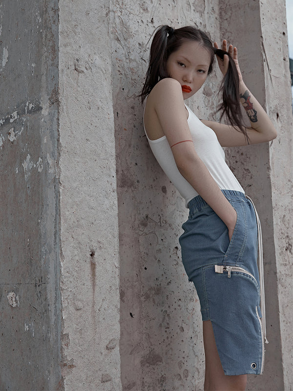 Minifalda Denim con Dobles Bolsillos y Cierre