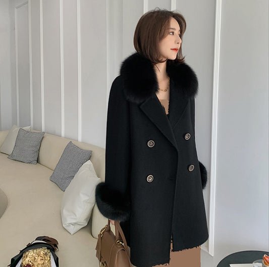 Abrigo Largo Reversible de Lana para Mujer - Talla Mediana