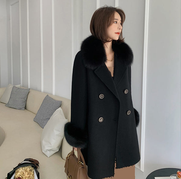 Abrigo Largo Reversible de Lana para Mujer - Talla Mediana