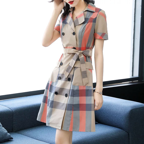 Vestido Camisa a Cuadros Doble Abotonado