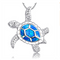 Fashion Plateado filled Azul opal sea turtle pendant necklace for women female Animal wedding ocean beach jewelry gift A