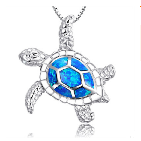 Collar colgante tortuga marina con ópalo azul y plata laminada para mujer - Image 4