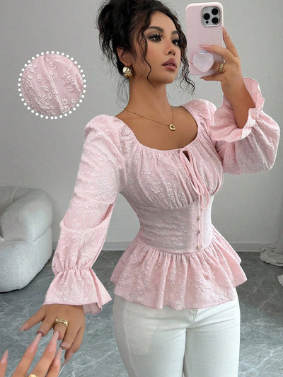 Blusa Elegante Cuello U Estilo Francés con Mangas Largas - Image 8