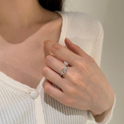 Anillo de Plata S925 Corazón Doble con Piedras Principales