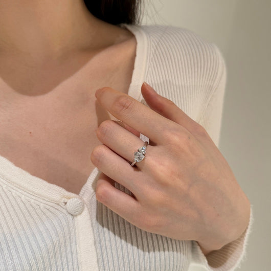 Anillo de Plata S925 Corazón Doble con Piedras Principales