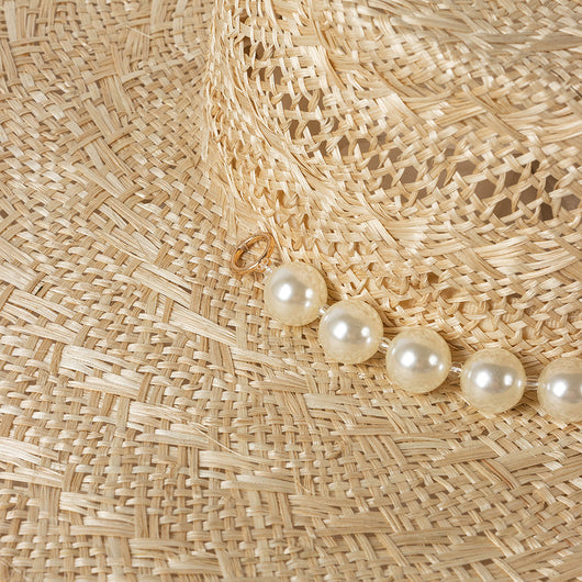 Sombrero Playero de Paja Trenzada con Ala Ancha y Borde Perlado - Image 12