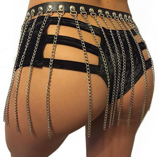 Arnés de Cuero para Mujer con Cadenas Plateadas - Joyería de Playa WRB1001 - Image 5