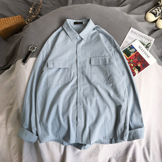 Camisa Manga Larga Suelta Hombre - Colores Sólidos Versátil - Image 14