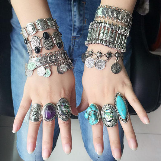 Anillo y Pulseras Boho Plata Tibetana