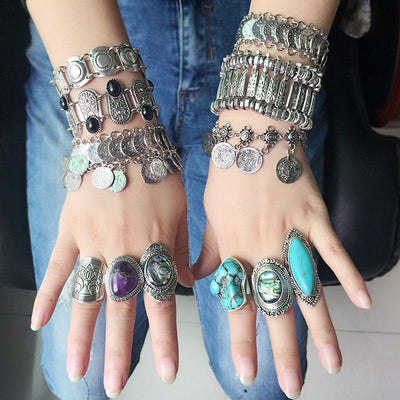Anillo y Pulseras Boho Plata Tibetana