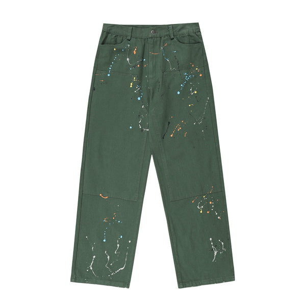 Pantalones Rectos con Diseño Splash de Pintura Artística