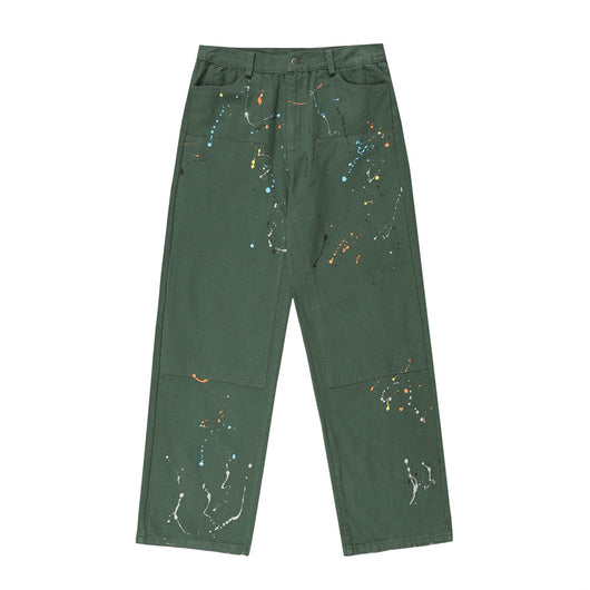 Pantalones Rectos con Diseño Splash de Pintura Artística