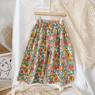 Pantalones anchos con protección solar y estampado floral para niñas - Image 4