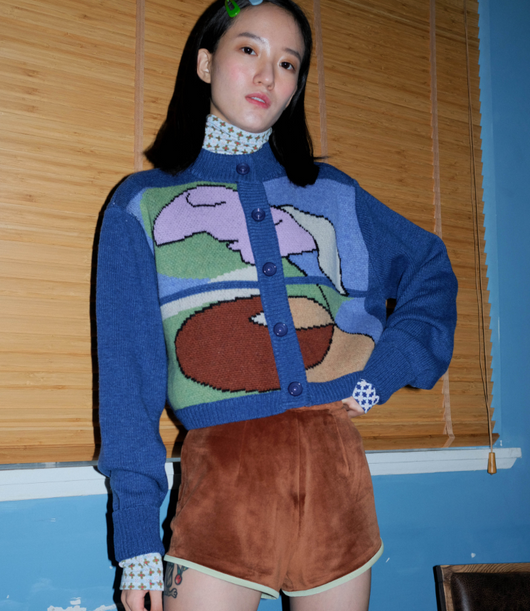 Cardigan Suelto Corto Lana Estilo Impresionista Picasso Retro
