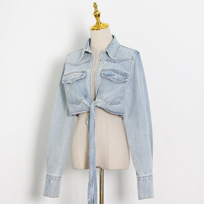Chaqueta Denim Cropped con Amarre en el Pecho - Image 5