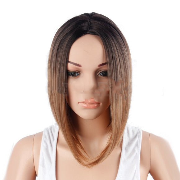 Peluca Corta Degradado Negro Marrón para Mujer