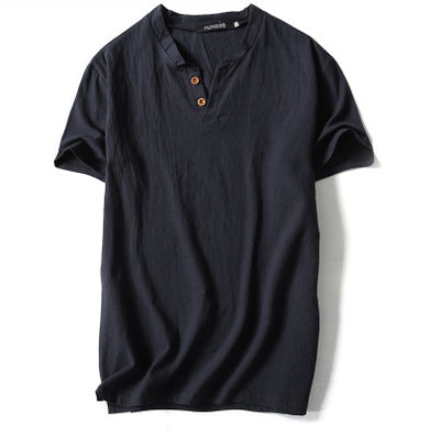 Camiseta de Lino Manga Corta Color Sólido - Image 10