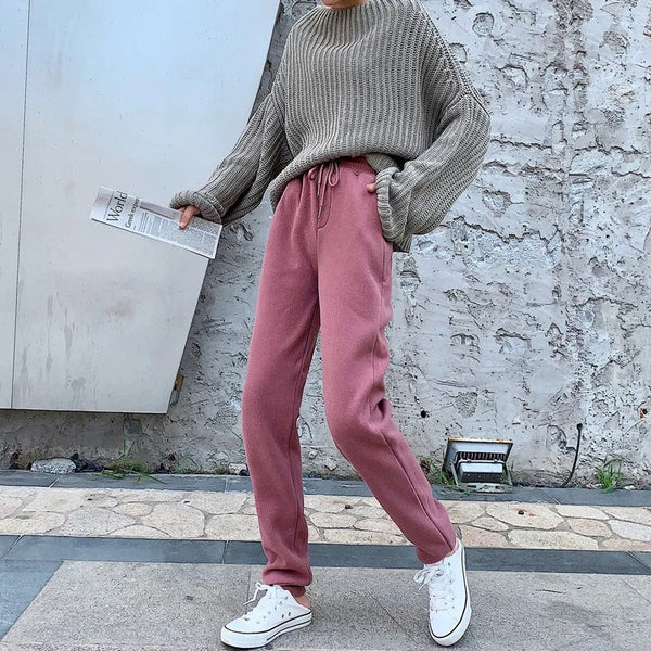 Pantalones Holgados de Cintura Alta con Cordones y Encaje