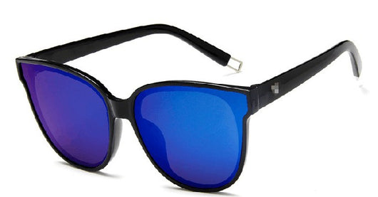 Black frame cat-eye sunglasses with vibrant pink mirrored lenses, suitable for women and fashion trends. - Image 3