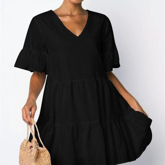 Vestido Corto Escote V y Manga Corta - Image 3