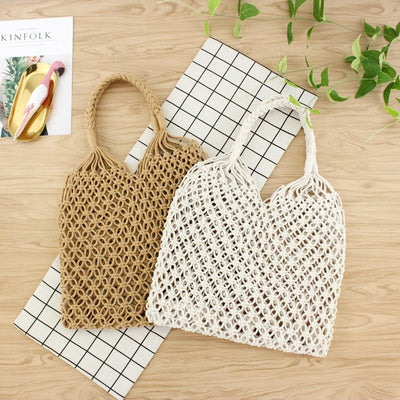 Bolsa Tejida de Malla Hueca - Bolso Casual de Paja Transpirable