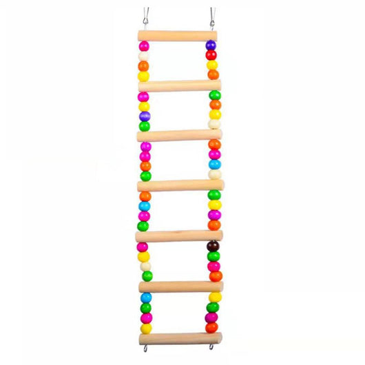 Multi-color wooden ladder bird toy with colorful beads, designed for parrots and other birds to climb and play in their cage. - Image 10