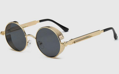 Austin Powers vintage round metal frame sunglasses with clear lenses, gold frames, and black temple tips. - Image 20