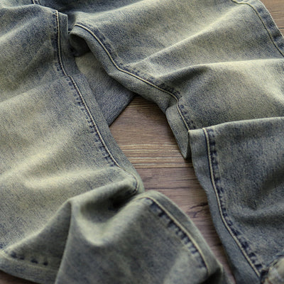 Pantalones Casuales Desgastados Estilo Americano en Tono Arena - Image 4