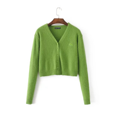 Cardigan de Punto con Bordado de Letras y Botones Peluche - Estilo Europeo Moderno - Image 4
