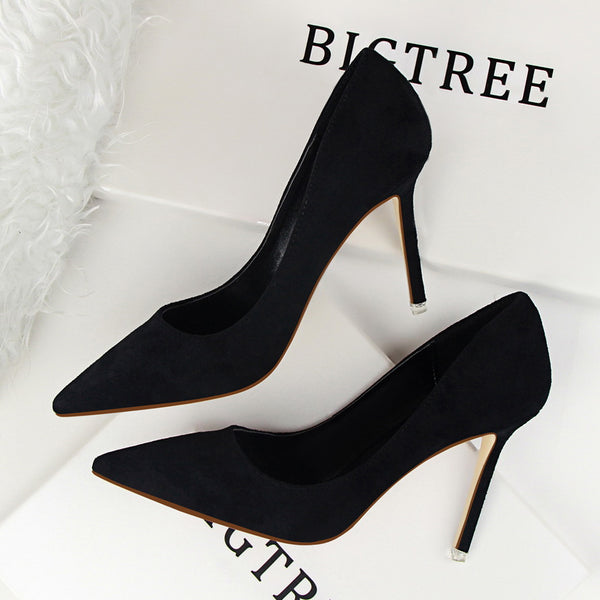 Tacones Stiletto Puntiagudos en Gamuza para Fiestas