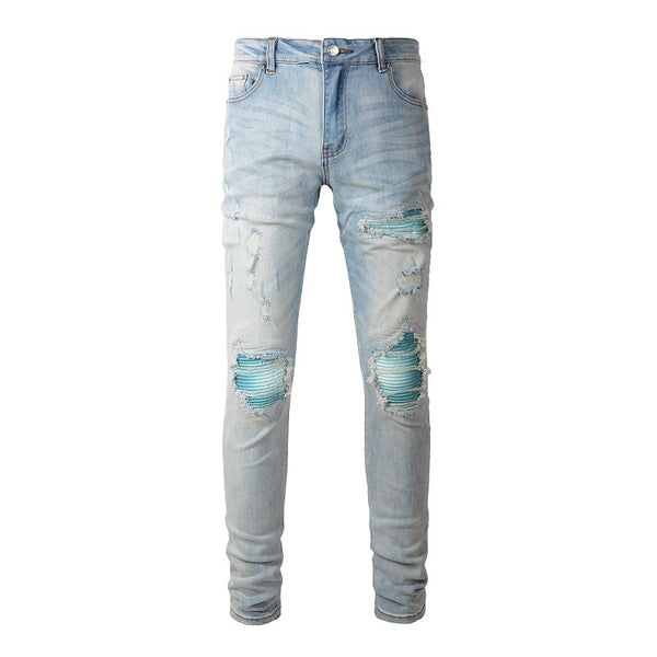 Jeans Skinny Ajustados con Roturas y Tela Elástica para Hombre