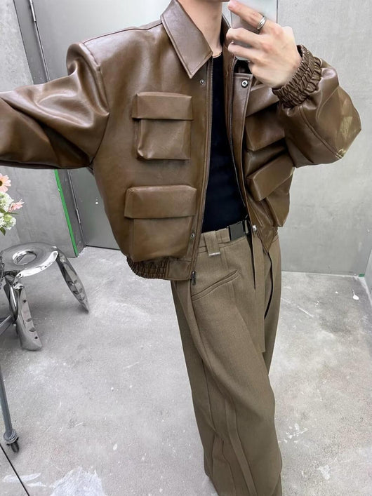 Chaqueta de Cuero Estilo Coreano con Diseño de Corte Moderno - Image 12