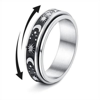 Anillo Giratorio de Acero Inoxidable con Luna y Estrellas para Aliviar Ansiedad - Image 14