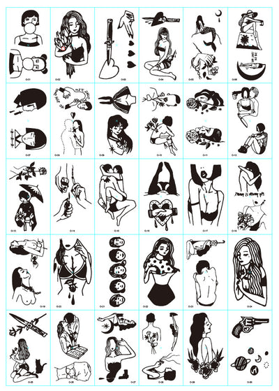 Set of 30 temporary tattoo stickers featuring pink and purple butterflies, flowers, bunnies, and moon designs. - Image 4