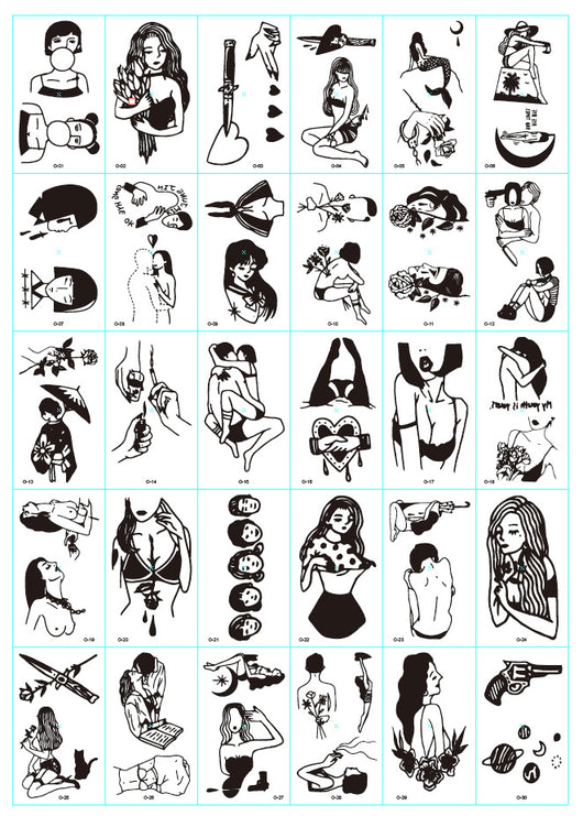 Set of 30 temporary tattoo stickers featuring pink and purple butterflies, flowers, bunnies, and moon designs. - Image 4