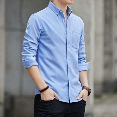 Camisa Oxford de Manga Larga Color Sólido para Hombre - Image 18
