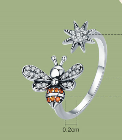 Anillo Ajustable de Plata 925 con Abeja y Diamante - Diseño Elegante - Image 5
