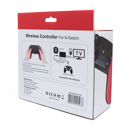 Black and red wireless Bluetooth gamepad with textured grips, dual analog sticks, D-pad, and face buttons. - Image 6