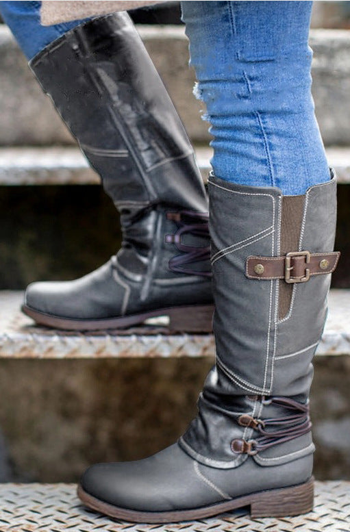 Botas Caballero Mujer Punta Redonda Tacón Bajo Cuadrado - Image 3