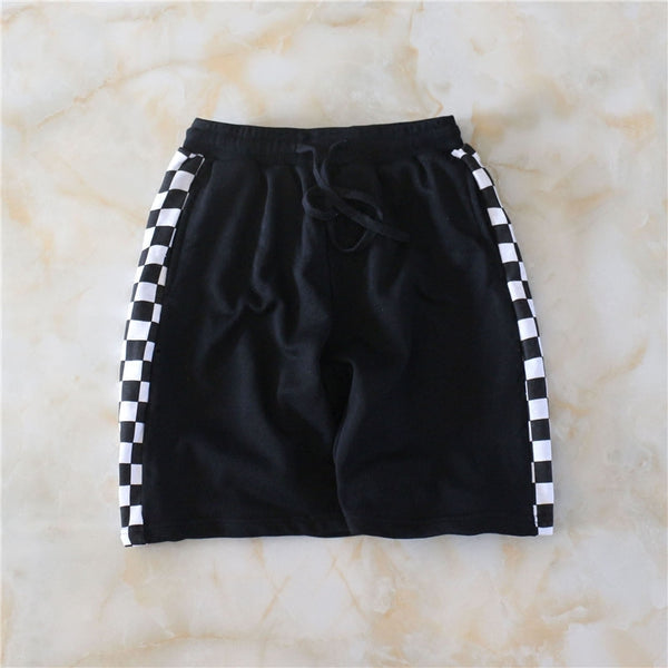 Shorts de Algodón a Cuadros Blanco y Negro