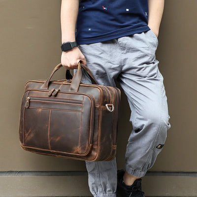 Bolso de Negocios Grande en Cuero Crazy Horse Vintage para Hombre - Image 3