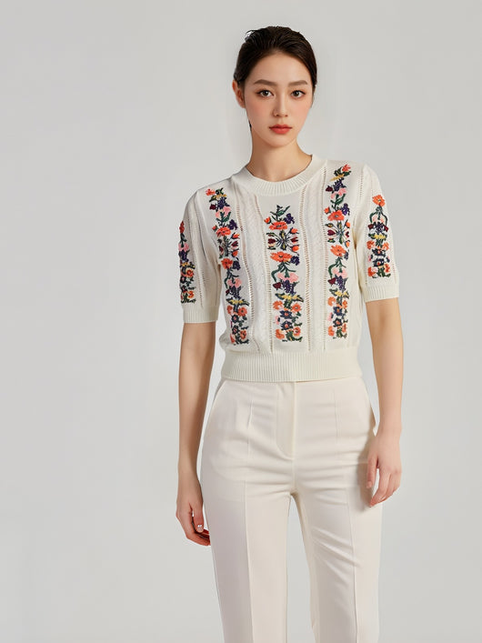 Blusa Tejida con Bordado de Flores Exquisitas - Image 11