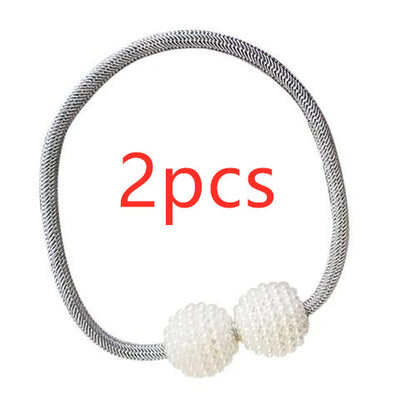 Magenta elastic curtain tieback with two white pearl-beaded spheres, designed to hold curtains elegantly. - Image 15