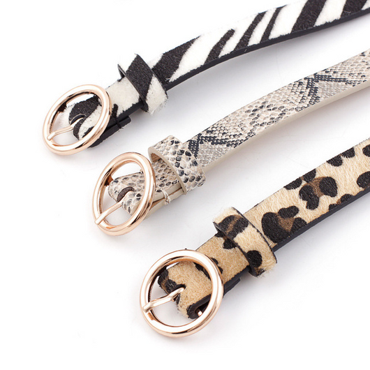 Women's zebra print fashion belt with black and white stripes and a round gold-tone buckle. - Image 3