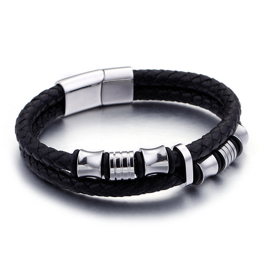 Pulsera de Cuero para Hombre Acero Inoxidable Dorado con Cierre Magnético