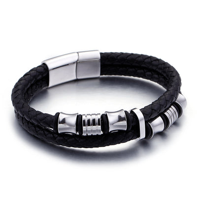 Pulsera de Cuero para Hombre Acero Inoxidable Dorado con Cierre Magnético